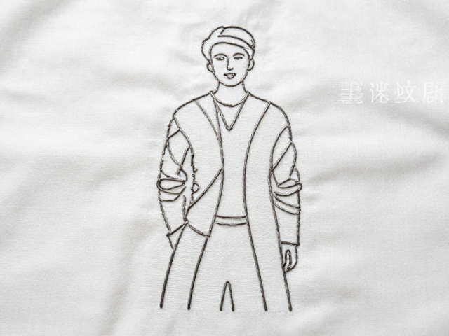 人物刺绣纹样定制，线条细密流畅，打造专属服饰绣片