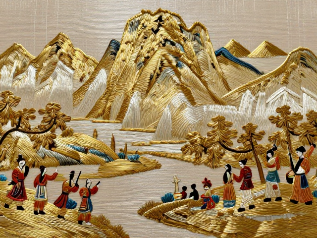 金银线刺绣山水远景，人物民俗纹样的非遗美学与收藏价值
