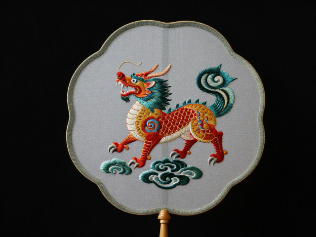 瑞兽刺绣团扇，融合如意纹的国风雅物，承载吉祥寓意与匠心美学