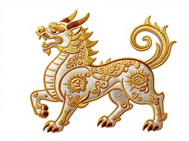 瑞兽刺绣非遗纹样，金线勾勒华丽威仪，传承东方尊贵美学