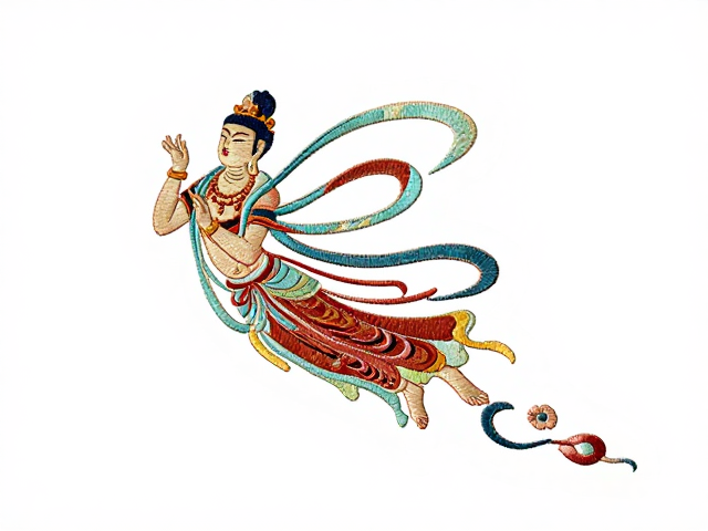 飞天与菩萨衣褶线条在刺绣针法中的线性表达