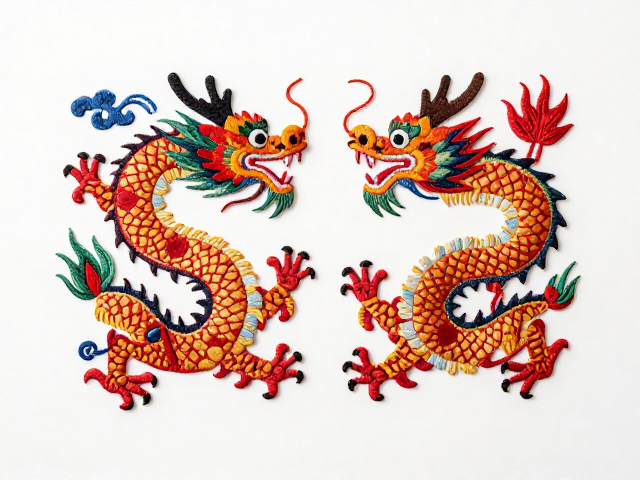 龙凤呈祥贴布绣摆件，民间刺绣风格家居装饰，寓意吉祥