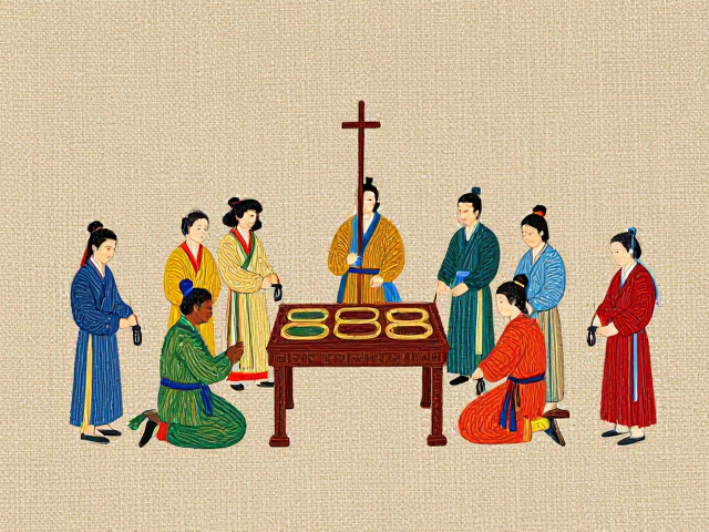 商周刺绣工艺矢量图，祭祀礼仪色彩与麻布底料的视觉还原