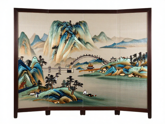 湘绣屏风家居软装，山水风景鬅毛针入门指南