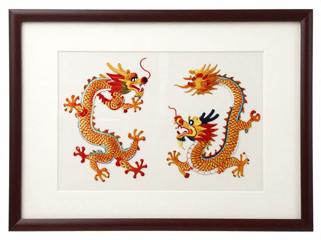 鲁绣家居挂画成品，龙凤纹样荷包香囊，传承非遗美学