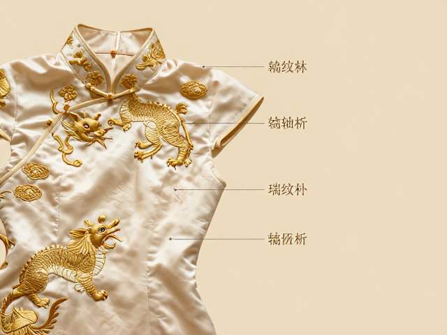 盘金绣旗袍面料刺绣压线针法与瑞兽纹样解析，打造高定国风美学