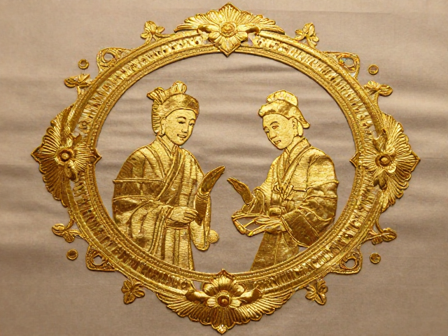 盘金绣工艺文化，师徒口传心授，纹样边缘清晰