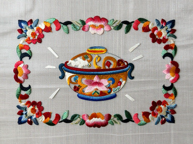 纳纱绣装饰画成品，数纱针法解析，揭秘民俗嫁妆常见工艺