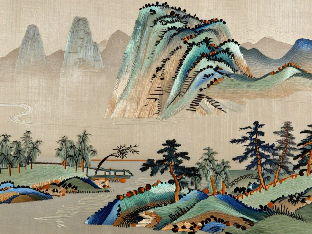 工笔山水刺绣纹样的细节解析与视觉呈现