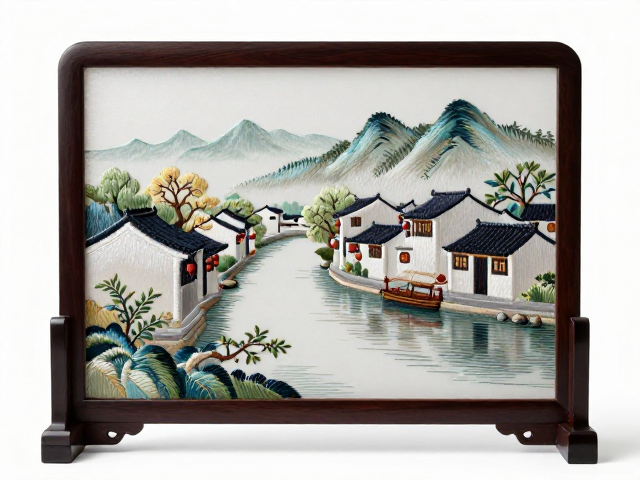 江南水乡山水刺绣摆件纹样与绣架之美，传统工艺打造雅致家居