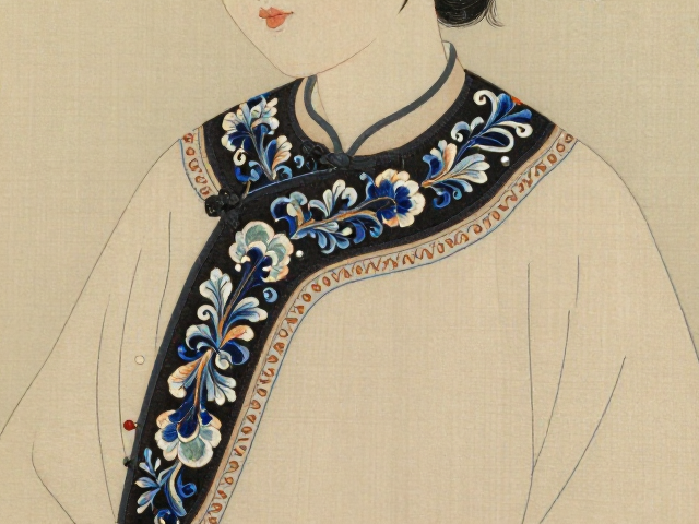 传统仕女图刺绣练习，衣襟边饰纹样与人物配饰细节解析