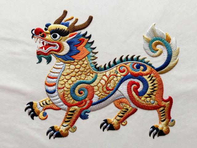 传统瑞兽刺绣寓意富贵安康，一针一线绣出吉祥好运