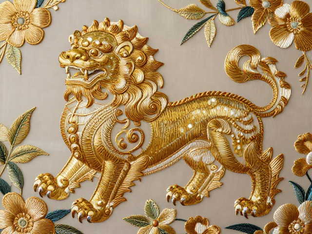 金银线绣宝相花，揭秘狮子瑞兽纹样的国风高级感