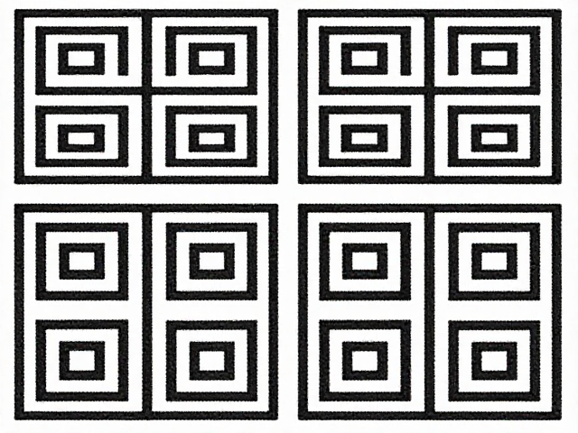 现代几何刺绣纹样，对称轴与回纹图案的视觉美学解析