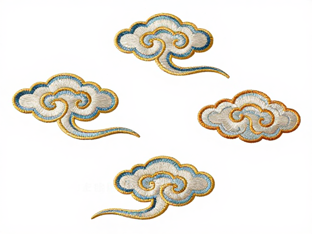 如意云纹刺绣配饰，云纹刺绣配饰纹样寓意平安顺遂