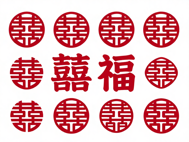婚嫁祝福民俗刺绣矢量图，高质感文创装饰品素材库