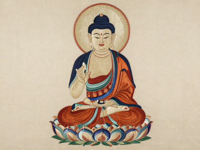 画绣形制素材，兼具绘画与刺绣表现，佛像画绣艺术赏析