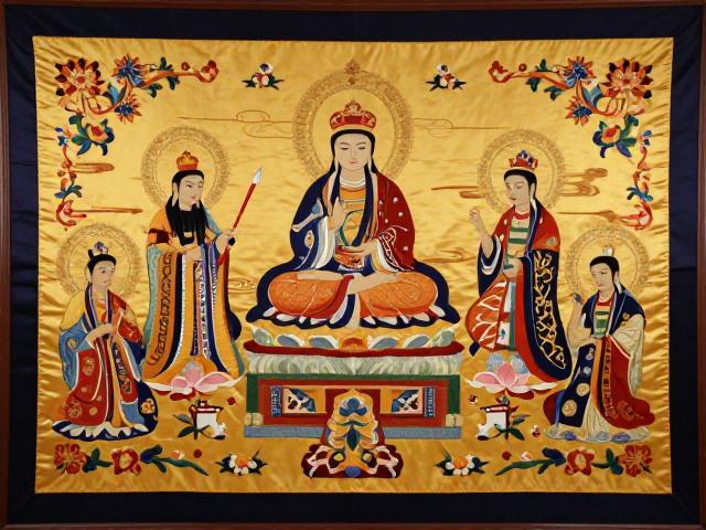 挂幅刺绣形制家纺，画面层次分明，打造庄严宗教空间供奉美学