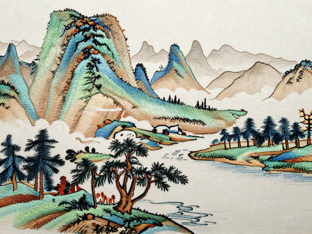 融合刺绣风格手绘稿，东方山水透视风景与避光养护指南