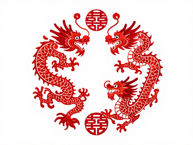 挑花刺绣矢量图，龙凤纹婚嫁习俗承载与文化传承