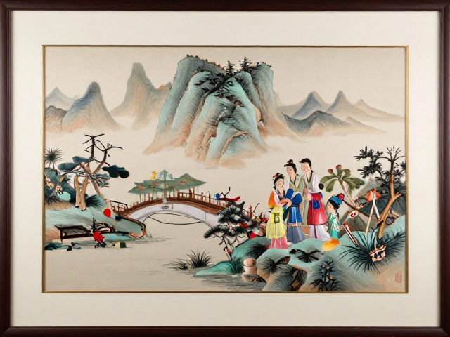 顾绣山水人物绣作恒温恒湿保存，精品挂画收藏价值极高