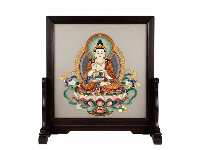 鲁绣屏风摆件，金银线点缀宗教纹样，中式软装高级感指南