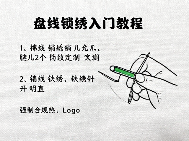 盘线锁绣入门教程，棉线锁绣针法详解与实操技巧