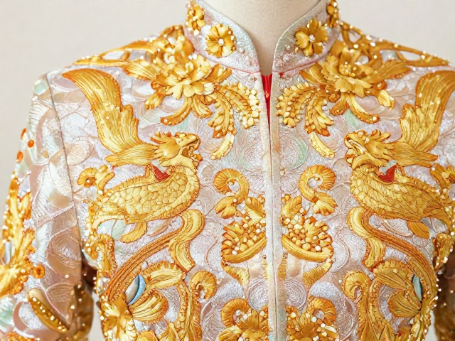 盛金绣服饰婚服礼服定制，精湛钉金工艺，满足稳定高端需求