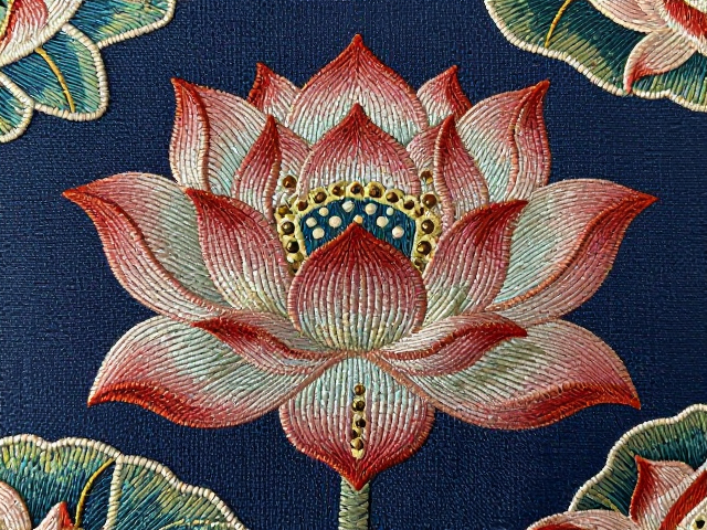 莲花宝相纹堆绫绣装饰画成品，浓郁装饰性点缀家居美学