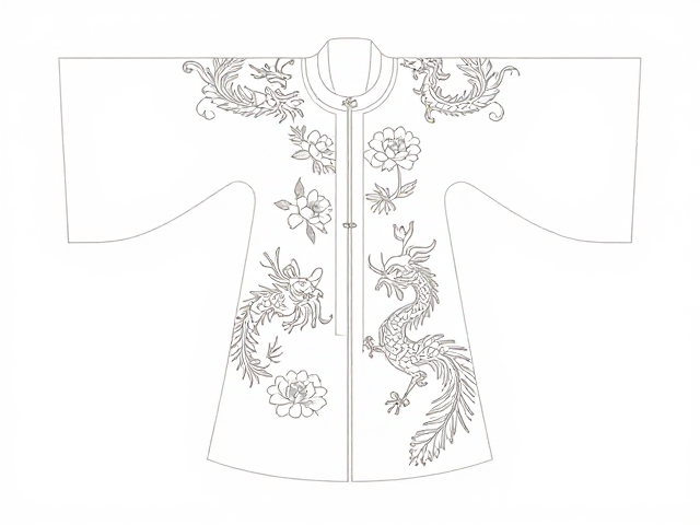 龙凤刺绣礼服纹样，简约线描式凤穿牡丹设计灵感