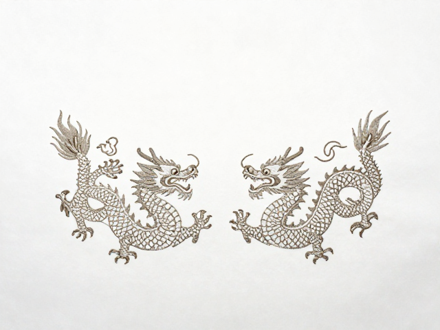 非遗展示，龙凤刺绣挂幅纹样，简约线描式美学