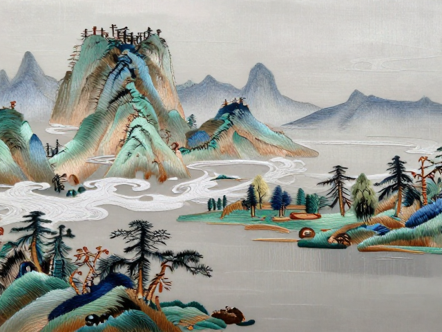 苏绣山水宁静致远，传统山水刺绣图案的艺术魅力