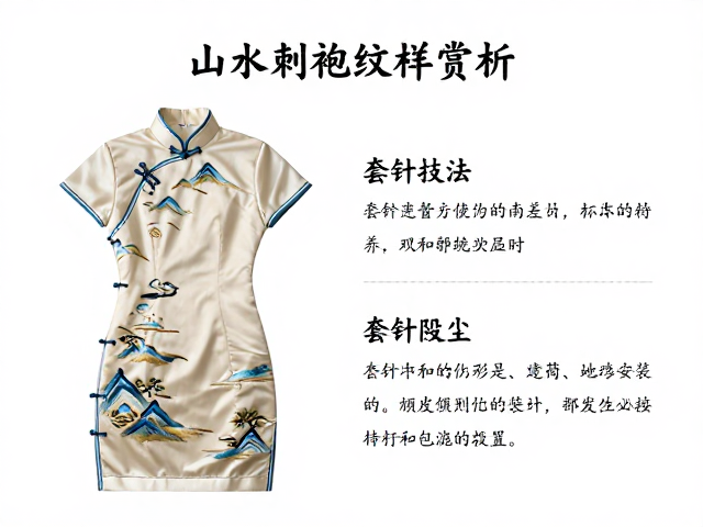 山水刺绣旗袍纹样赏析，套针技法解析与轻拂除尘保养指南