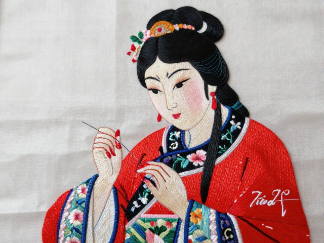 传统人物刺绣神态刻画与服装补花技法解析