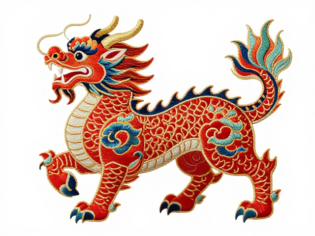 麒麟瑞兽满绣纹样，对称饱满构图解析与吉祥寓意