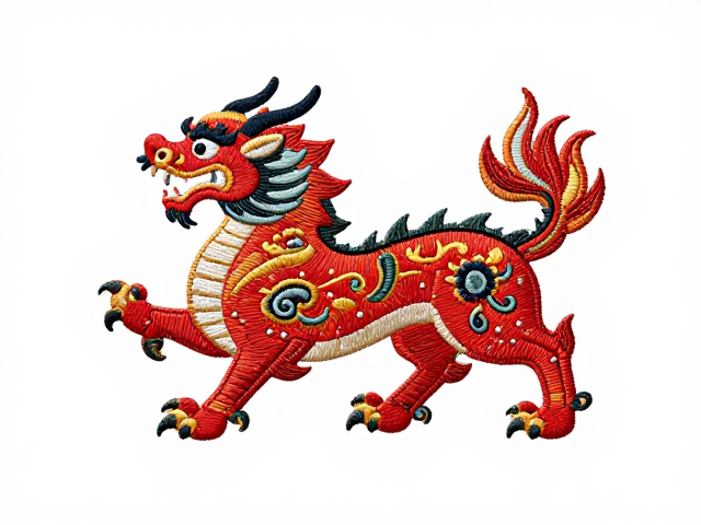 瑞兽刺绣配饰纹样，钉线工艺打造极致装饰性，传统美学新演绎