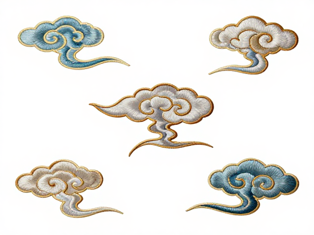 云纹刺绣设计素材，祥云寓意鲜明，真丝绣线质感升级