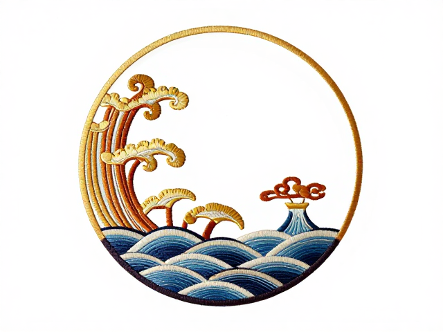 宫廷刺绣定制，海水江崖纹饰寓意江山永固，尽显吉祥尊贵