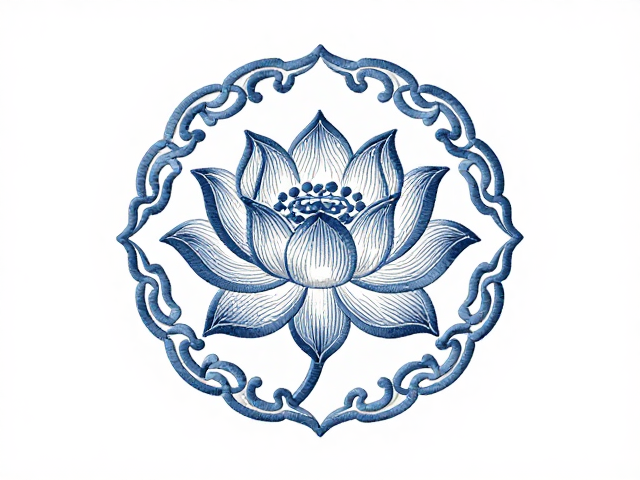 宫廷刺绣风格矢量图，莲纹清雅圆满，防潮防霉设计指南