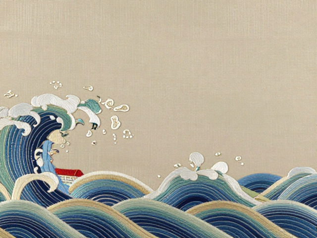 宫廷刺绣海水江崖纹打籽工艺装饰画，尽显东方美学