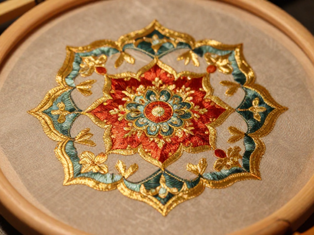 元代织金刺绣工艺中的绣绷技法与宝相花纹样解析