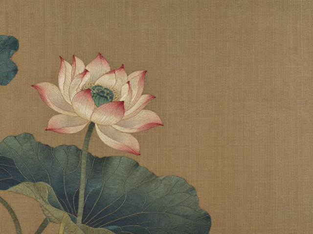 元代刺绣工艺屏风复原，莲花象征清净的古法织绣之美