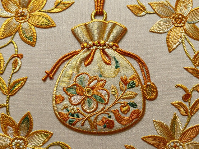 织金刺绣工艺家纺，荷包香囊构图饱满繁复，尽显东方美学