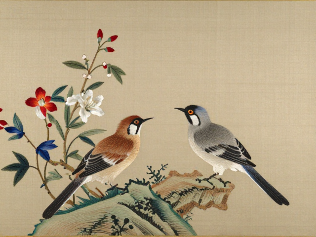 顾绣花鸟山水，绫本铺针技法详解，传承非遗之美