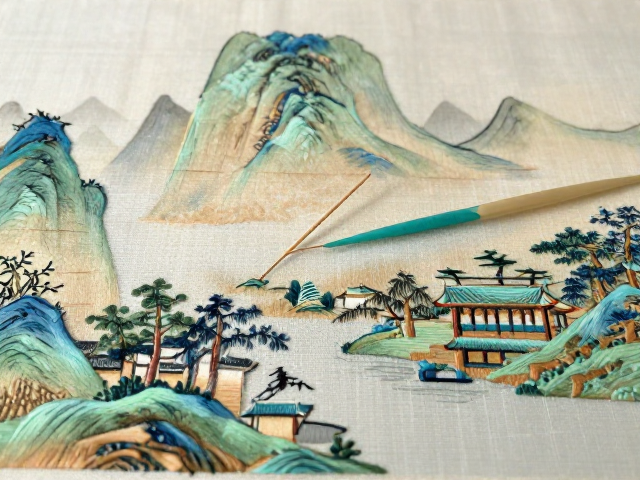 施针绣针法图解，传统女红技艺复刻绝美山水风景