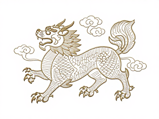 瑞兽刺绣纹样齐针技法，云纹环绕下的非遗美学与工艺解析