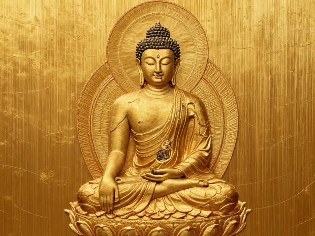 金色庄严佛像刺绣家纺纹样，打造佛堂挂画神圣氛围