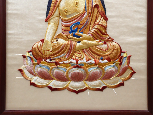 佛像刺绣挂幅纹样解析，莲座装裱成品为何溢价明显？