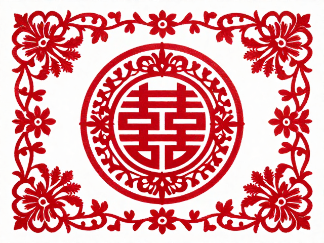 民俗刺绣屏风纹样描样纸，蕴含婚嫁祝福的传统吉祥图案