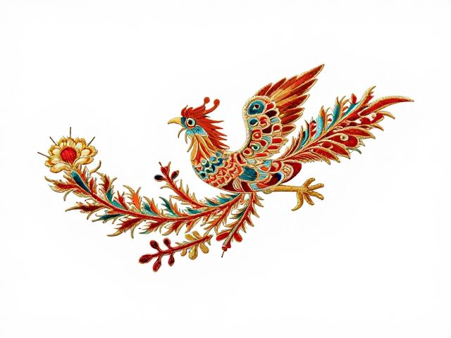 宫廷刺绣凤纹配饰，繁密花纹象征祥瑞，尽显东方雅致之美